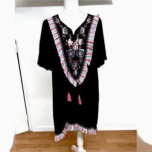 Black Beach Cover Up with Colorful Fringe L